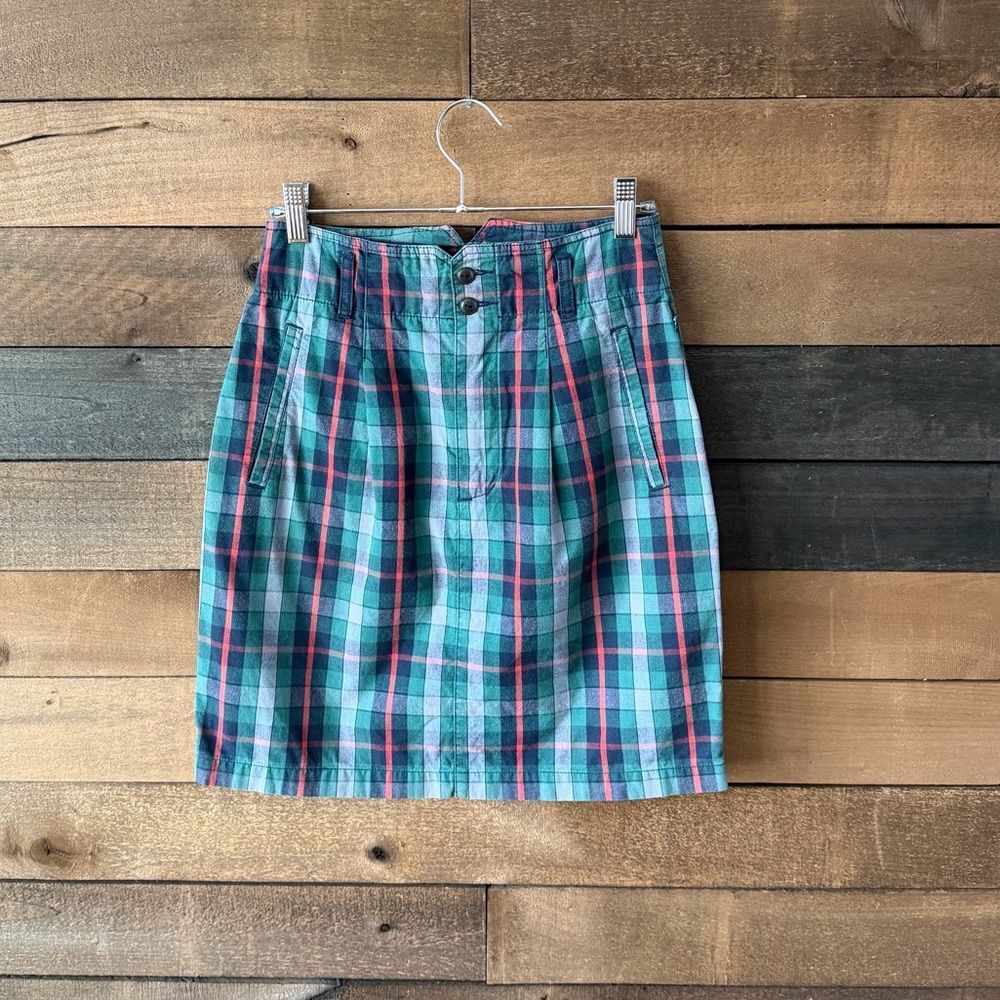 Vintage Esprit Plaid High Waisted Double Button Pencil Skirt 90s